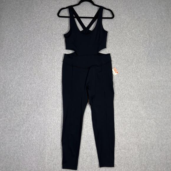 Free People Movement Black Back It Up Onesie Jumpsuit Size Medium - Picture 2 of 14